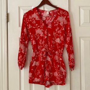 Bright Red Floral Romper